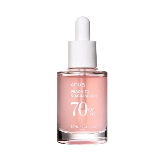 Anua Peach 70 Niacin Serum bottle on a white background